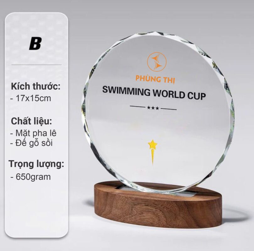 Mẫu cúp pha lê kết hợp đế gỗ