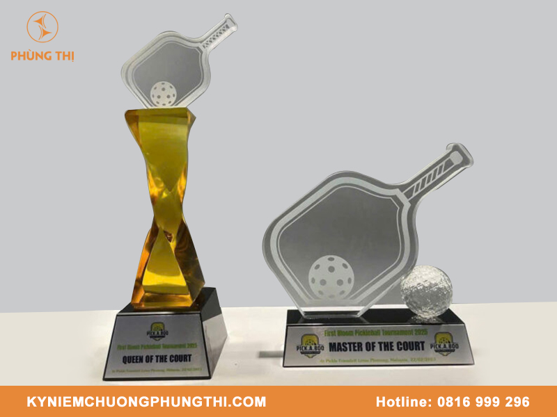 Mẫu cúp pha lê pickleball thiết kế độc đáo Mẫu cúp pha lê pickleball